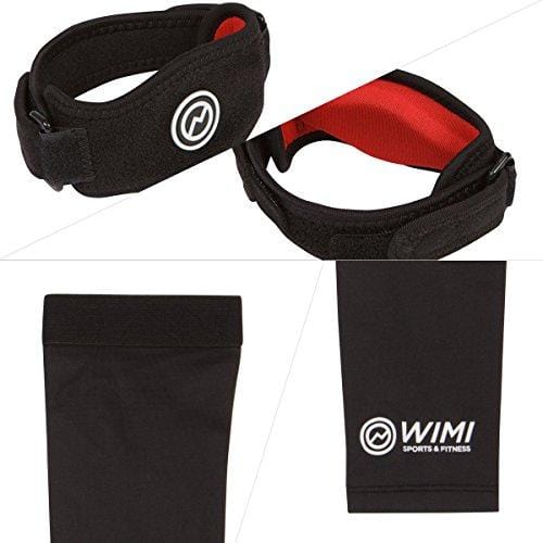 WIMI Sports & Fitness 1 Tennis Elbow Brace for Tendonitis & 1 Elbow Compression Sleeve (1-Count) - Eases Tennis Elbow - Golfers Elbow & Arm Pain + Provides Relief & Support for Sore Muscles & Tendons