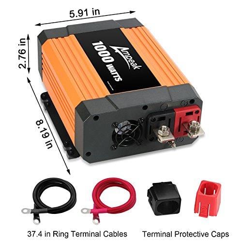 Ampeak 1000W Power Inverter Truck/RV Inverter 12V DC to 110V AC Converter with Dual AC Outlets 2.1A USB Modified Sine Wave Inverter