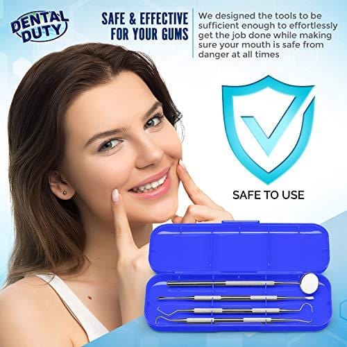 Professional Dental Hygiene Kit - Calculus & Plaque Remover Set - Stainless Steel Tarter Scraper, Tooth Pick, Dental Scaler And Mouth Mirror.Dentist Home Use Tools (blue)