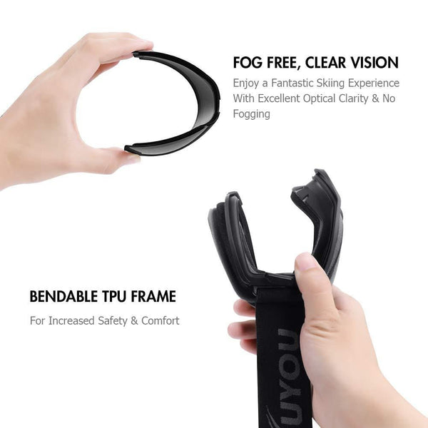 KUYOU Ski Goggles - OTG Snow Goggles,Over The Glasses Snowboard Goggles Anti-Fog 100% UV Protection for Men Women Youth (Black, M :Youth/Adult)