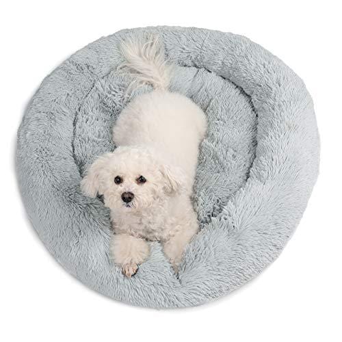 Veehoo Self-Warming Round Dog Bed for Medium Dogs & Cats, Luxurious Faux Fur Donut Cuddler, Bolster Pet Bed & Sofa, Extra Plush Dog Pillow & Couch, Machine Washable, Grey