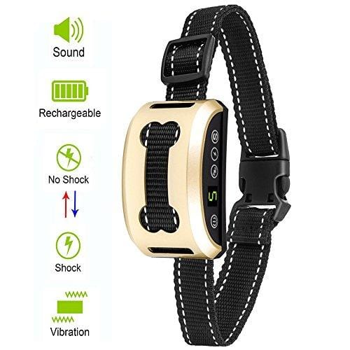 Aeetone Bark Collar Upgrade 7 Sensitivity Rechargeable Humane Dog No Bark Collar with Vibration and No Harm Shock for Small Medium Large Dog (Gold)