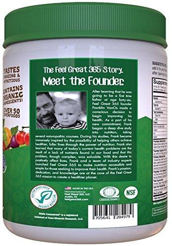Superfood Vital Greens Powder - Cocoa Chocolate by Feel Great 365, Doctor Formulated, Organic, Whole30 Friendly, and Vegan, 100% Non-GMO with Real Green Vegetables, Polyphenols, and Probiotics