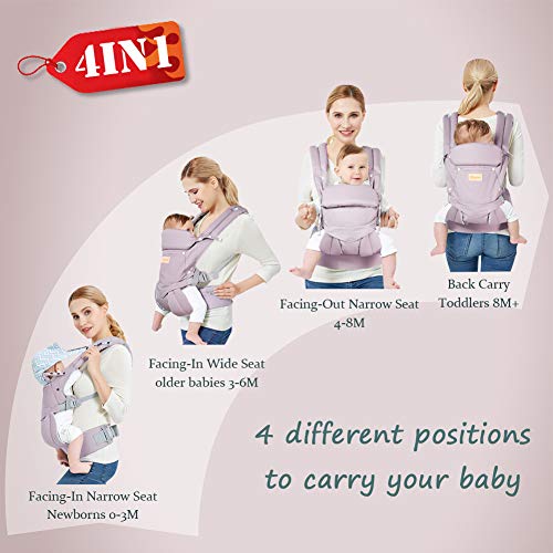 Baby Carrier-Front and Back -4 in 1 Infant Carrier, Toddler Carrier with Hood, Grey