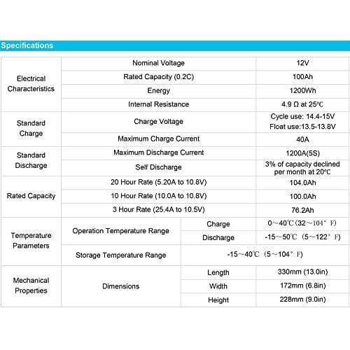Renogy Deep Cycle AGM Battery 12 Volt 100Ah for RV, Solar Marine and Off-grid Applications