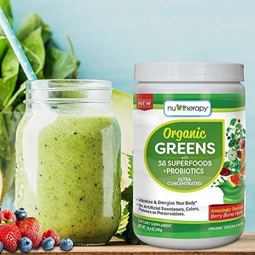 Nu-Therapy Organic Greens Superfood Powder, With probiotics, Berry Burst Flavor, 30 Servings