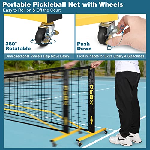 Choiana Portable Pickleball Net with Wheels Driveway Pickleball Nets Outdoor Regulation Size 22ft Pickle Ball Nets with Court Lines Durable Metal Frame PE Knited Net for Home Backyard