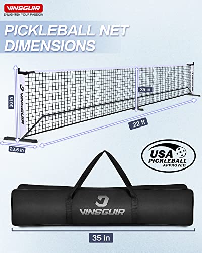 VINSGUIR Pickleball Net Portable Outdoor, 22FT Pickleball Nets Regulation Size with Metal Frame and PE Net Easy to Assemble Including Carring Bag for Driveway