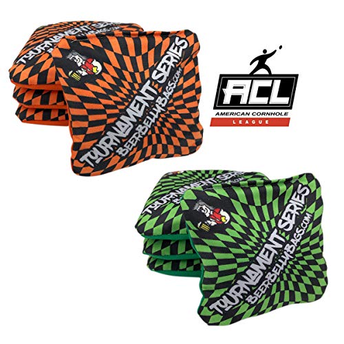 Beer Belly Bags Cornhole - Tournament Series 8 Bags ACL Approved Resin Filled - Double Sided - Sticky Side | Slick Side (Green Orange)