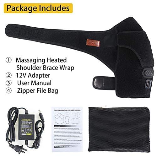 CREATRILL Massaging Heated Shoulder Wrap Brace, Shoulder Heat Therapy Wrap Heating Pad for Muscle Pain Relief, Frozen Shoulder, Bursitis, Tendonitis, Rotator Cuff