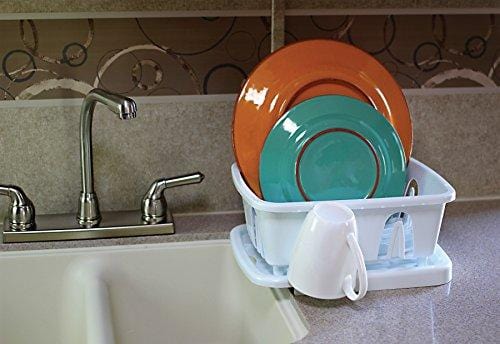 Camco Durable Mini Dish Drainer Rack and Tray Perfect for RV Sinks, Marine Sinks, and Compact Kitchen Sinks- White (43511)