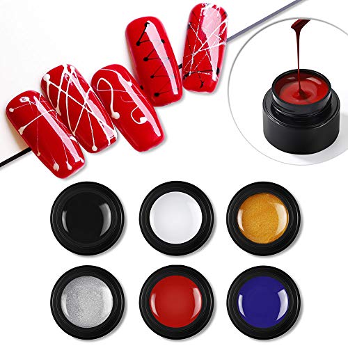 COSCELIA 6 Colors Drawing Gel Nail Polish Painting Brush Soak off Nail Art Gel Paint Drawing Line