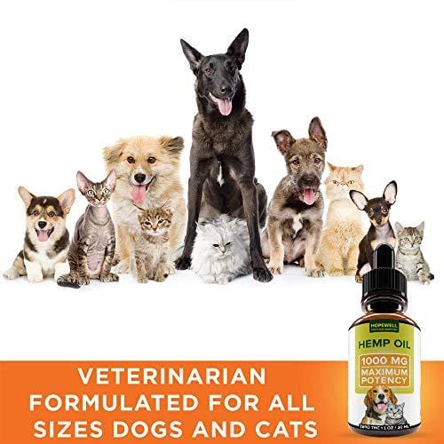 Hemp Oil for Dogs and Cats - 1000mg - Stress & Anxiety Relief - Advanced Formula - Grown & Made in USA - Supports Hip & Joint Health, Natural Relief for Separation Anxiety.