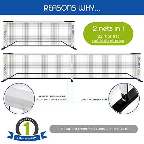 Portable Pickleball Net System – Two Net Options – 22 Foot Regulation Size, or 11 Foot Half Size for Driveway or Backyard – Great for Practice or Family Games – Indoor/Outdoor – Sturdy Carry Bag