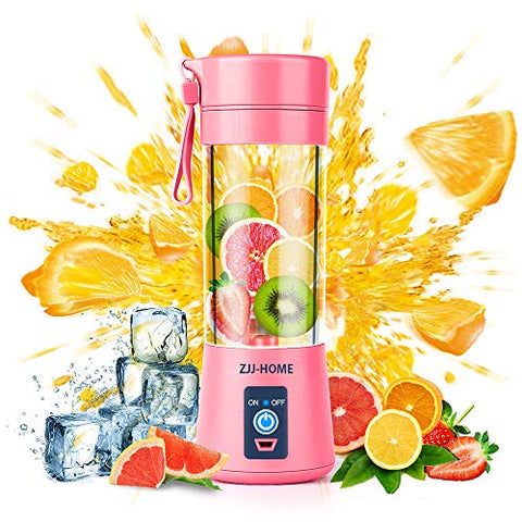 Portable Blender,Zjj-Home Smoothie Blender-Six Blades in 3D, Mini Travel Personal Blender with USB Rechargeable Batteries,Household Fruit Mixer,Detachable Cup ,USB Juicer Cup 380ml (FDA BPA free) (pink)