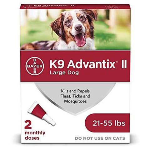 Flea and tick prevention for dogs, dog flea and tick treatment, 2 doses for dogs 21-55 lbs, K9 Advantix II