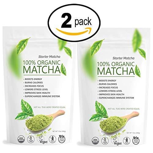 Starter Matcha Set | 2x 12oz | USDA Organic | Non-GMO Certified | Vegan and Gluten-Free | Pure Matcha Green Tea Powder | Grassy Flavor | Mild Natural Bitterness | Autumn-Green color | Matcha Outlet