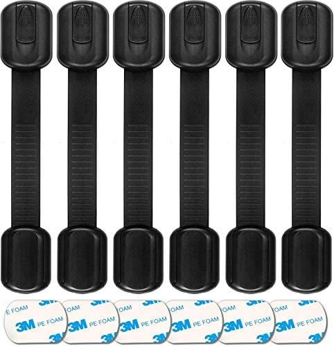 Baby Proofing Safety Cabinet Locks - Child Proof Latches for Dresser Drawer Cupboard Doors Closet Oven Refrigerator Fridge - Adjustable Childproof Straps by Oxlay - Black - 6 Pcs