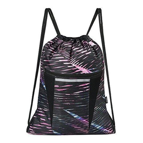 Saigain Sport Gym Sack Large Drawstring Backpack Bag Sackpack with Zipper for Men & Women (Stripe Static Pink)
