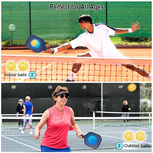 Beives Pickleball Paddles, Graphite Pickleball Rackets Set of 2 with 4 Balls for Outdoor/Indoor, Polypropylene Honeycomb Core, Edge Guard, Ergonomic Grip, Lightweight Pickleball, Carry Bag