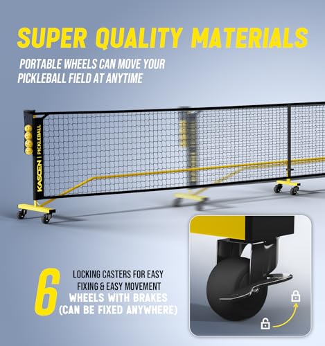 Kascen Portable Pickleball Net with Wheels - 22FT USAPA Pickleball Net for Driveway, Pickle Ball Net System with Exclusive Ball Holder & 4 Pickleballs, Pickleball Net for Outdoor Indoor Backyard Black