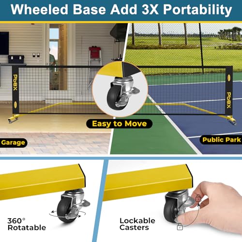 Deeliva Pickleball Set Net with Wheels Driveway Portable Outdoors Regulation Size Pickle Ball Nets System with 4 Paddles, 6 Pickle Balls, Court Line Marker, Carry Bag, Weather Resistant Metal Frame