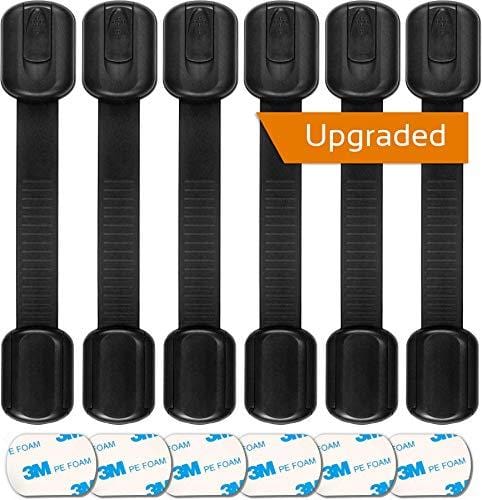 Baby Proofing Safety Cabinet Locks - Child Proof Latches for Dresser Drawer Cupboard Doors Closet Oven Refrigerator Fridge - Adjustable Childproof Straps by Oxlay - Black - 6 Pcs