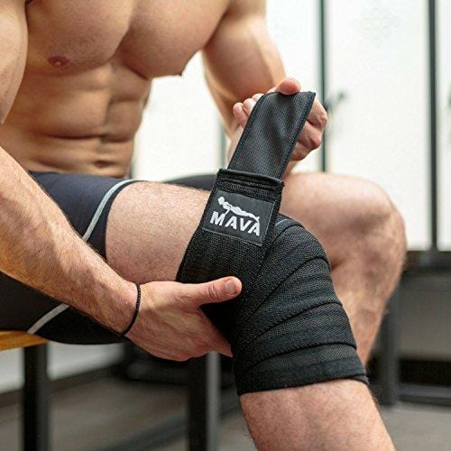 Mava Sports Knee Wraps (Pair) for Cross Training WODs,Gym Workout,Weightlifting,Fitness & Powerlifting - Best Knee Straps for Squats - for Men & Women- 72"-Compression & Elastic Support (Black)