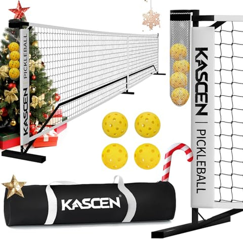 Pickleball Net - 22 FT USAPA Regulation Size Portable Pickleball Net, Pickle Ball Net with Exclusive Ball Holder, 4 Pickleballs & Carry Bag, Pickle Ball Net for Outdoor Indoor Driveway Backyard White