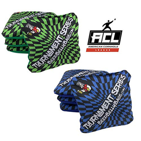 Beer Belly Bags Cornhole - Tournament Series 8 Bags ACL Approved Resin Filled - Double Sided - Sticky Side | Slick Side (Green Blue)