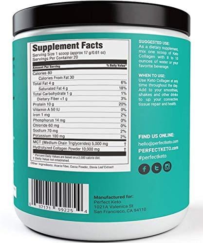 Perfect Keto Chocolate Protein Powder: Collagen Peptides Grassfed Low Carb Keto Drink Supplement with MCT Oil Powder. Best as Keto Drink Creamer or Added to Ketogenic Diet Snacks. Paleo & Gluten Free