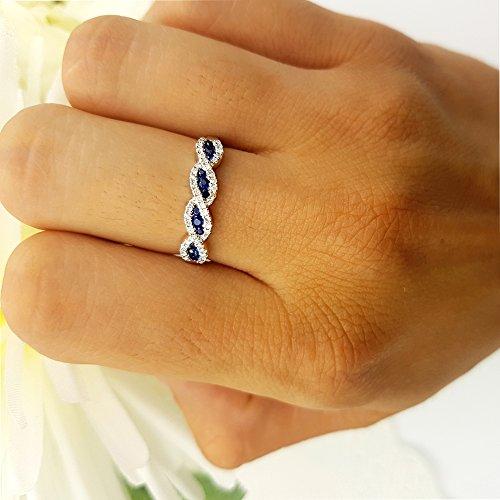 Dazzlingrock Collection 10K Blue Sapphire & White Diamond Bridal Swirl Anniversary Wedding Band, White Gold, Size 6.5