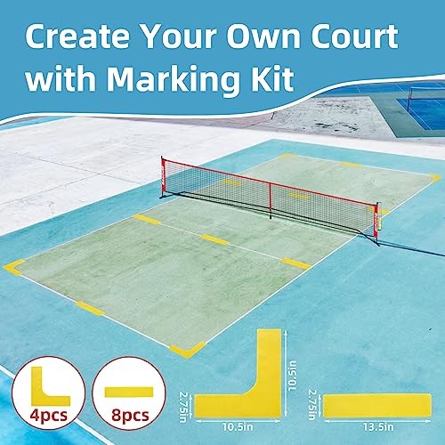 Bearwill Pickleball Net, 22 FT Regulation Size Portable Pickleball Net, Pickle Ball Net with Exclusive Ball Holder, Court Marker, 4 Pickleballs & Carry Bag, Pickle Ball Net for Outdoor Indoor Driveway