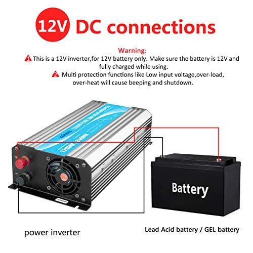 Power Inverter Pure Sine Wave 1200Watt 12V DC to 110V 120V with Remote Control Dual AC Outlets and USB Port for CPAP RV Car Solar System Emergency