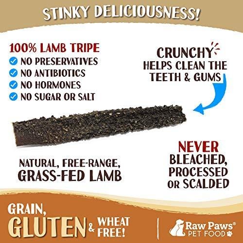 Raw Paws Green Lamb Tripe Sticks for Dogs, 10-Pack - Single Ingredient, Crunchy Green Tripe Lamb Dog Treats - Grass-Fed, Free Range Dehydrated Lamb Tripe for Dogs All Natural Dog Chews
