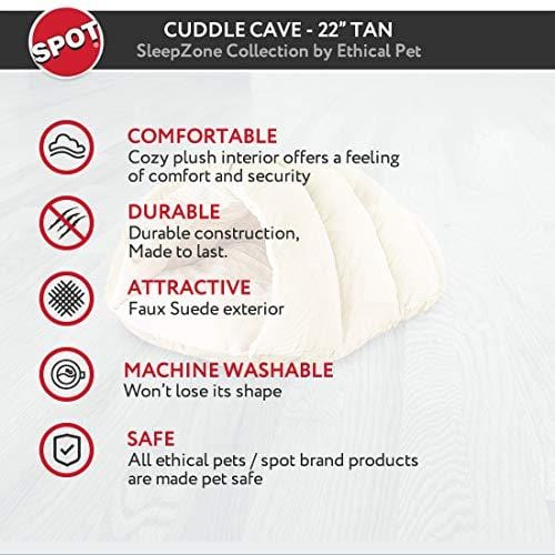 Ethical Pets Sleep Zone Faux Suede Cuddle Cave Dog Bed - Fabric Bottom - 22X17 Inches/Tan/Attractive, Durable, Comfortable, Washable