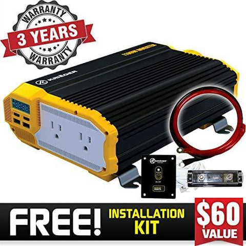 KRIËGER 1100 Watt 12V Power Inverter Dual 110V AC Outlets, Installation Kit Included, Automotive Back Up Power Supply For Blenders, Vacuums, Power Tools MET Approved According to UL and CSA.