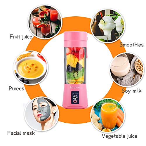 Portable Blender, Personal Size Eletric USB Juicer Cup, Fruit, Smoothie, Baby Food Mixing Machine with Updated 6 Blades,Magnetic Secure Switch Electric Fruit Mixer for Superb Mixing 380ml (Pink)