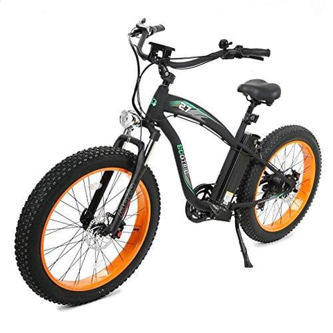 ECOTRIC Fat Tire Electric Bike Beach Snow Bicycle 4.0 inch Fat Tire 26" 1000W 48V 13Ah ebike Electric Mountain Bicycle with Shimano 7 Speeds Black Lithium Battery Electric Mountain Bicycle (Orange)