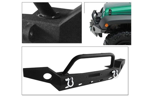 LEDKINGDOMUS Full Width Front Bumper for 07-18 Jeep Wrangler JK and JK Unlimited Rock Crawler With Fog Lights Hole, Winch Plate Black Textured