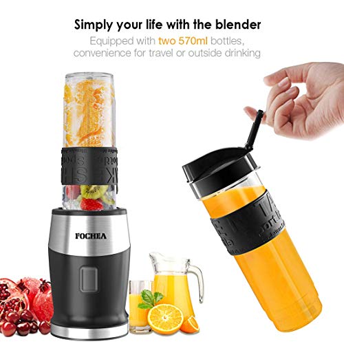 Smoothie Blender, Fochea 500W Personal Blender with BPA-Free Travel Bottles (2 * 20 oz) for Smoothies, Ice and Frozen Fruit
