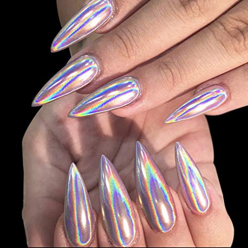 Holographic Chrome Nail Powder, Unicorn Mirror Effect Premium Salon Rainbow Nail Glitter Manicure Pigments, 0.04oz/1g