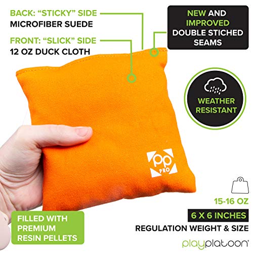 Professional Cornhole Bags - Set of 8 Regulation All Weather Two Sided Bean Bags for Pro Corn Hole Game - 4 Orange & 4 Black