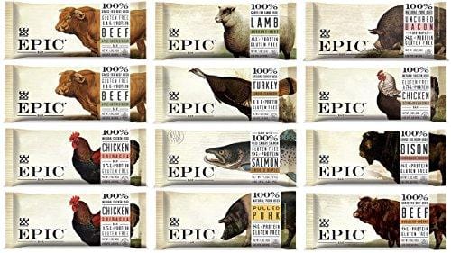 Epic Bars Variety 12 Pack - 100% Animal-Based Whole Protein, Best Kind of Jerky, Perfect For Paleo (Beef, Turkey, Salmon, Chicken, Bison, Lamb, Wild Boar) ...
