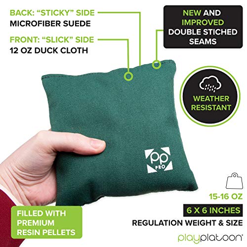 Professional Cornhole Bags - Set of 8 Regulation All Weather Two Sided Bean Bags for Pro Corn Hole Game - 4 Hunter Green & 4 Yellow