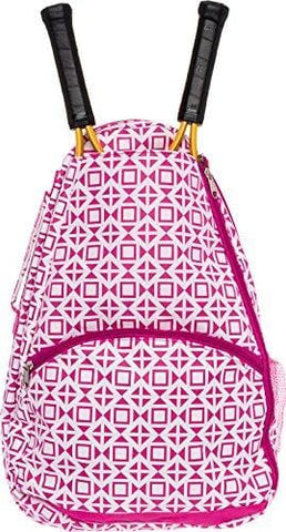 LISH Deuce Tennis Racket Backpack - Women's Geometric Square Printed Tennis Racquet Holder Bag (Rose)
