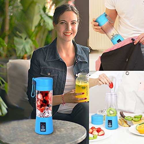 Dr.me Portable Blender, Personal Mixer Fruit Rechargeable with USB, Mini Blender for Smoothie, Fruit Juice, 380ml, Six 3D Blades for Great Mixing (Blue)