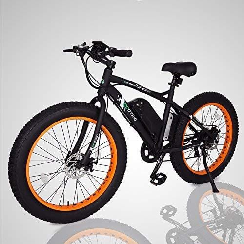 ECOTRIC Fat Tire Electric Bike Beach Snow Bicycle 26" 4.0 inch Fat Tire ebike 500W 36V/12AH Electric Mountain Bicycle with Shimano 7 Speeds Lithium Battery Black/Orange/Blue (Orange)