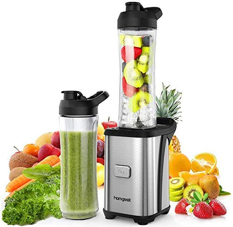Personal Mini Blender Smoothie Maker Single Service for Shakes and Smoothie, homgeek Portable Small Fruit Vegetable Milk Countertop Mixer Juicer Cup with Travel Lid 600ml Tritan Travel Sport Bottle