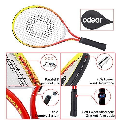 Odear Kids Junior Tennis Racket Strung with Cover (Red, 21)
